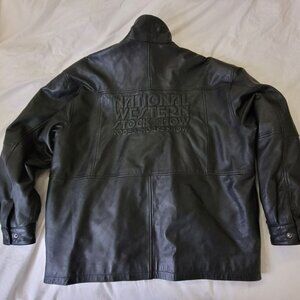 National Wester Stockshow Rodeo Horse Show Black Leather Jacket XL RARE